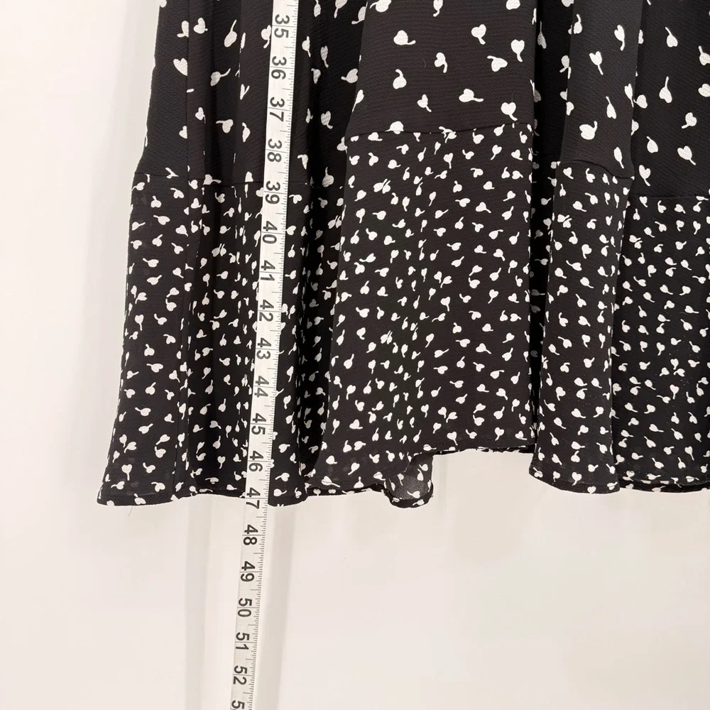 Talbots Womens 12 Flutter Sleeve Midi Dress Black White Dot Pockets Lined A-Line - Picture 12 of 13